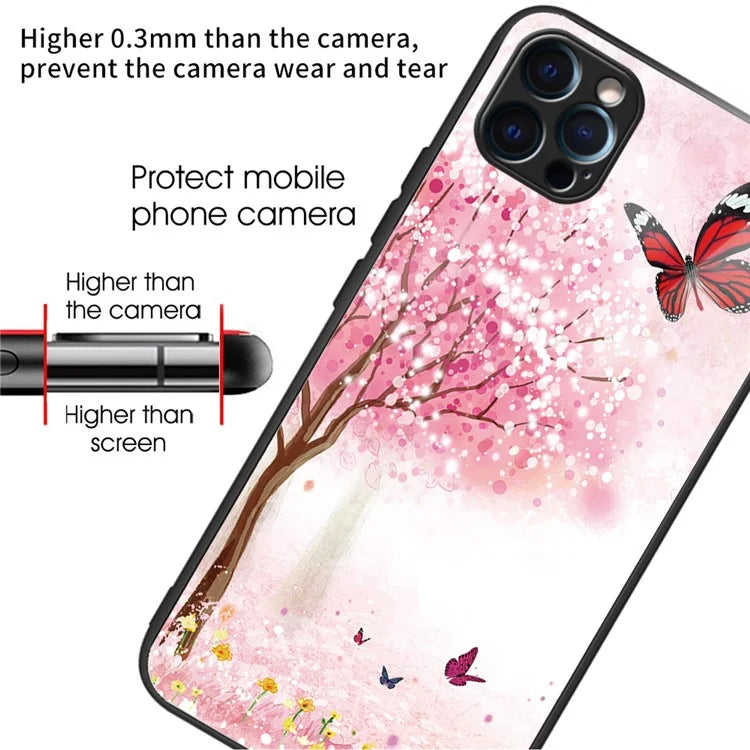 For iPhone 15 Pro Max Tempered Glass Case Pattern Printing Phone Cover