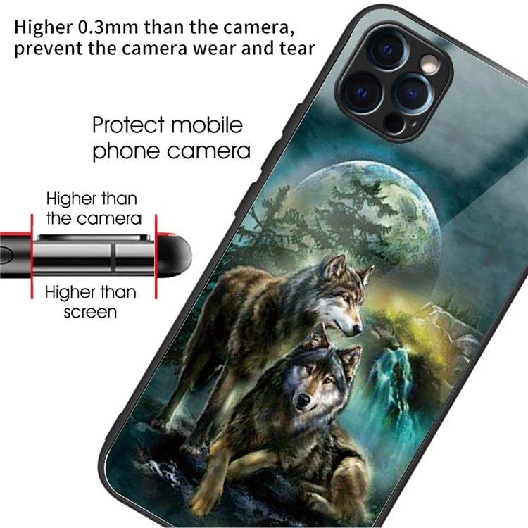 For iPhone 15 Pro Max Tempered Glass Case Pattern Printing Phone Cover