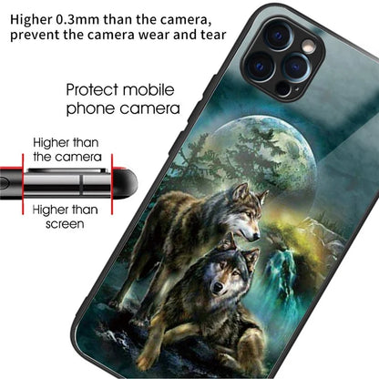 For iPhone 15 Pro Max Tempered Glass Case Pattern Printing Phone Cover
