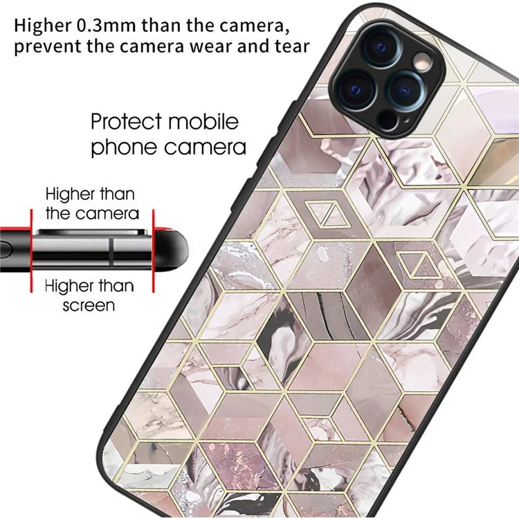 For iPhone 15 Pro Max Tempered Glass Case Pattern Printing Phone Cover