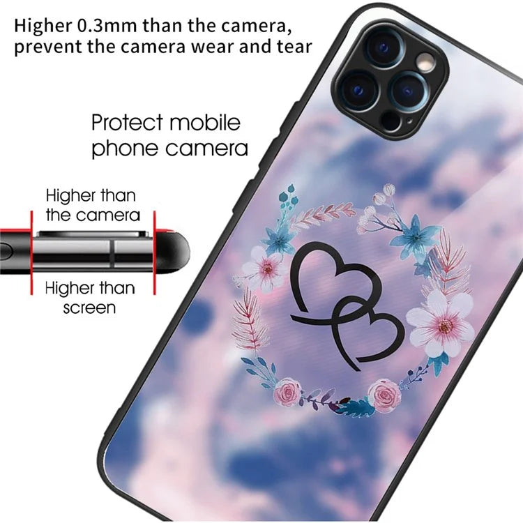 For iPhone 15 Pro Max Tempered Glass Case Pattern Printing Phone Cover