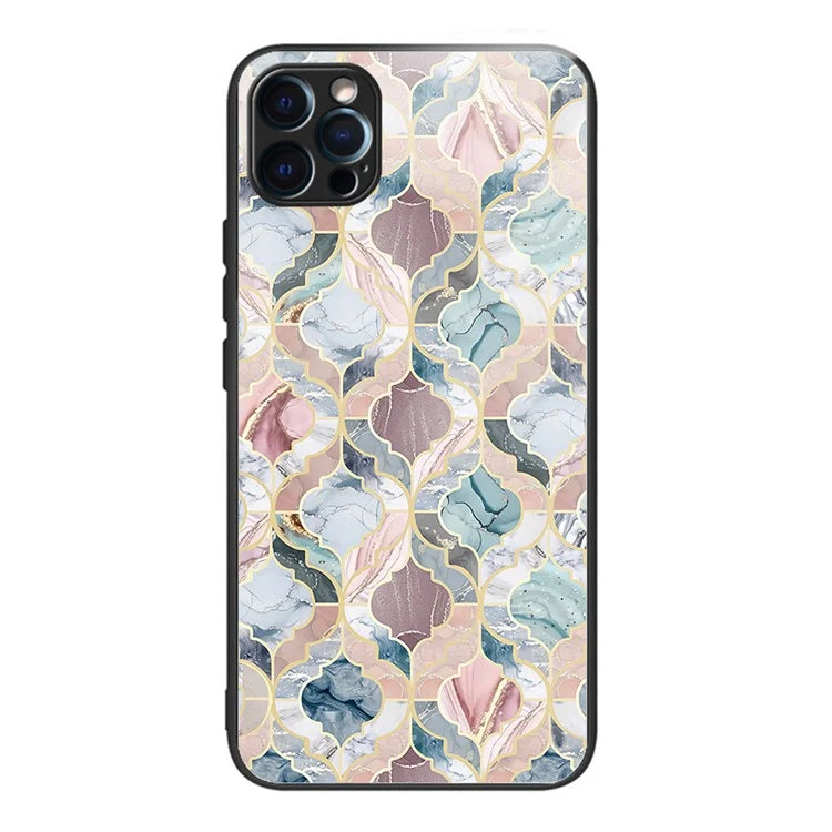 For iPhone 15 Pro Max Tempered Glass Case Pattern Printing Phone Cover