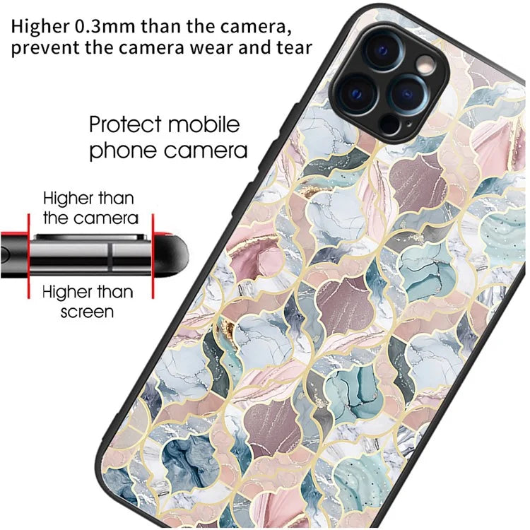 For iPhone 15 Pro Max Tempered Glass Case Pattern Printing Phone Cover