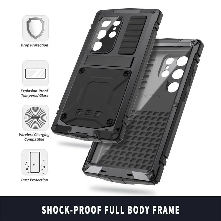 R-JUST For Samsung Galaxy S24 Ultra Phone Case Full Protection Cover with Kickstand