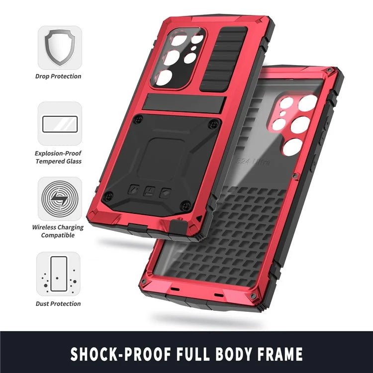 R-JUST For Samsung Galaxy S24 Ultra Phone Case Full Protection Cover with Kickstand