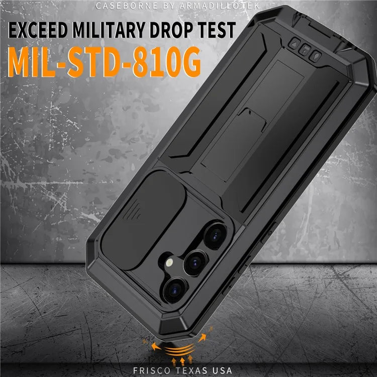 R-JUST For Samsung Galaxy S24 Case PC+Silicone+Metal Back Shell with Slide Camera Lid