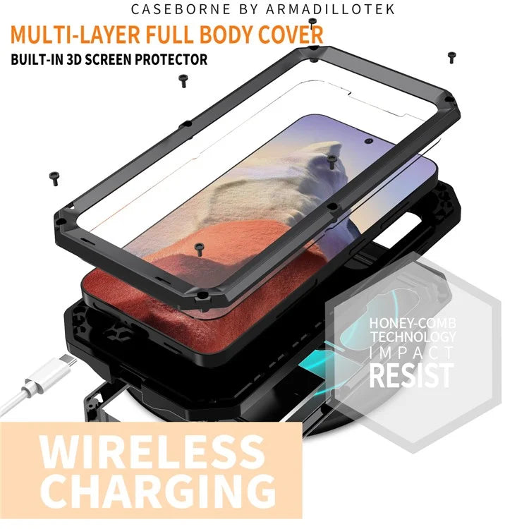 R-JUST For Samsung Galaxy S24 Case PC+Silicone+Metal Back Shell with Slide Camera Lid