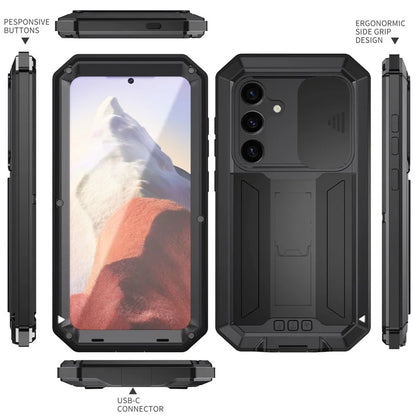 R-JUST For Samsung Galaxy S24 Case PC+Silicone+Metal Back Shell with Slide Camera Lid