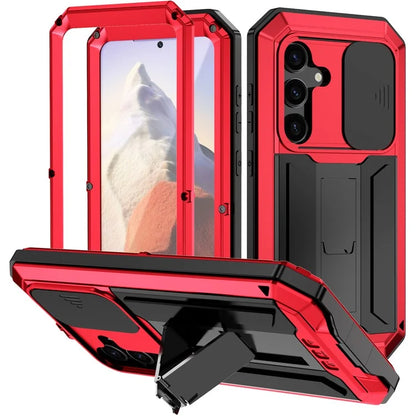 R-JUST For Samsung Galaxy S24 Case PC+Silicone+Metal Back Shell with Slide Camera Lid