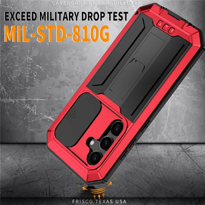 R-JUST For Samsung Galaxy S24 Case PC+Silicone+Metal Back Shell with Slide Camera Lid