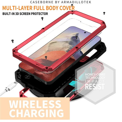 R-JUST For Samsung Galaxy S24 Case PC+Silicone+Metal Back Shell with Slide Camera Lid