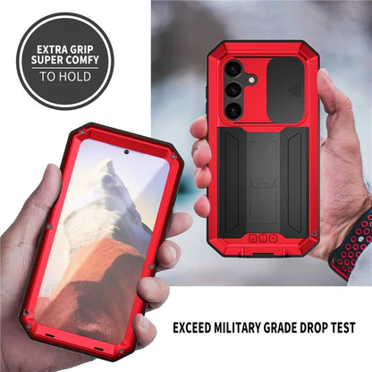 R-JUST For Samsung Galaxy S24 Case PC+Silicone+Metal Back Shell with Slide Camera Lid