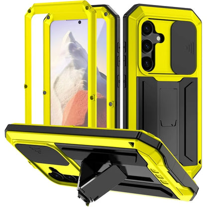 R-JUST For Samsung Galaxy S24 Case PC+Silicone+Metal Back Shell with Slide Camera Lid