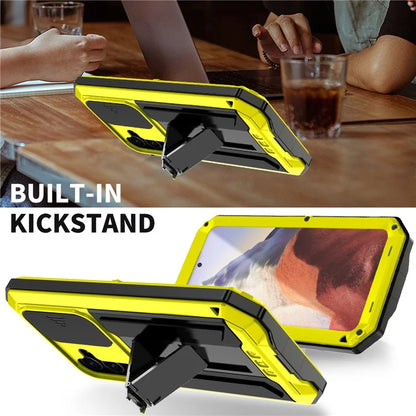 R-JUST For Samsung Galaxy S24 Case PC+Silicone+Metal Back Shell with Slide Camera Lid