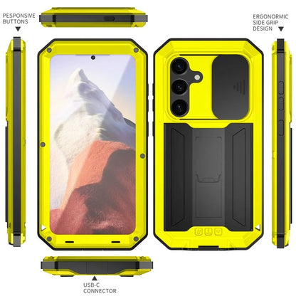 R-JUST For Samsung Galaxy S24 Case PC+Silicone+Metal Back Shell with Slide Camera Lid