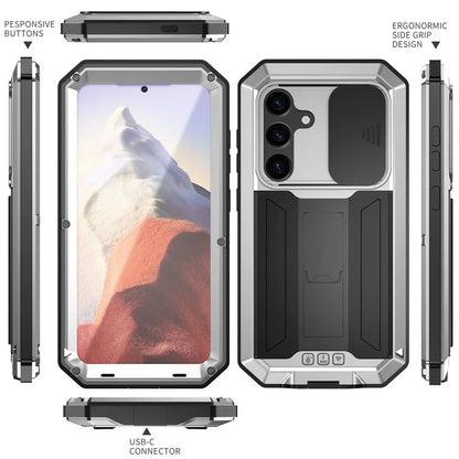 R-JUST For Samsung Galaxy S24 Case PC+Silicone+Metal Back Shell with Slide Camera Lid