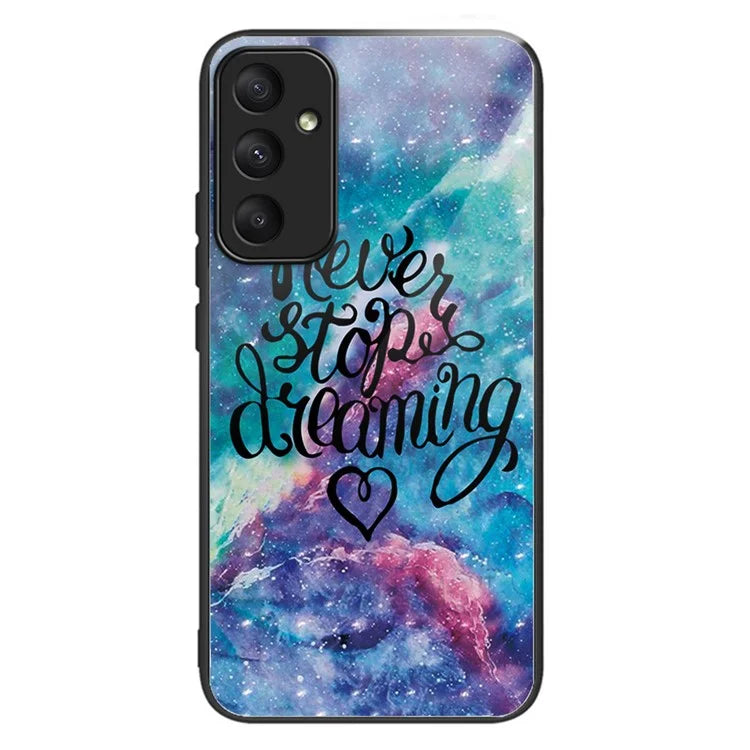For Samsung Galaxy A05s 4G Case Tempered Glass Back + TPU Frame Pattern Printing Phone Cover