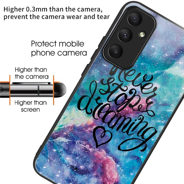 For Samsung Galaxy A05s 4G Case Tempered Glass Back + TPU Frame Pattern Printing Phone Cover