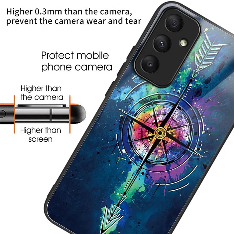 For Samsung Galaxy A05s 4G Case Tempered Glass Back + TPU Frame Pattern Printing Phone Cover