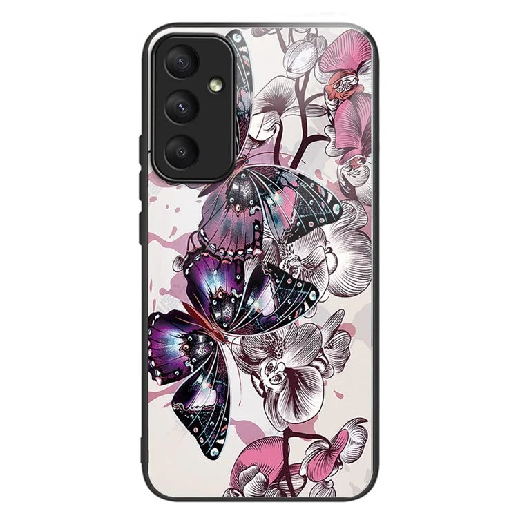 For Samsung Galaxy A05s 4G Case Tempered Glass Back + TPU Frame Pattern Printing Phone Cover
