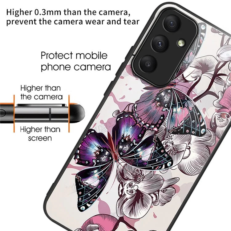 For Samsung Galaxy A05s 4G Case Tempered Glass Back + TPU Frame Pattern Printing Phone Cover