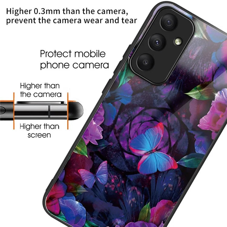 For Samsung Galaxy A05s 4G Case Tempered Glass Back + TPU Frame Pattern Printing Phone Cover