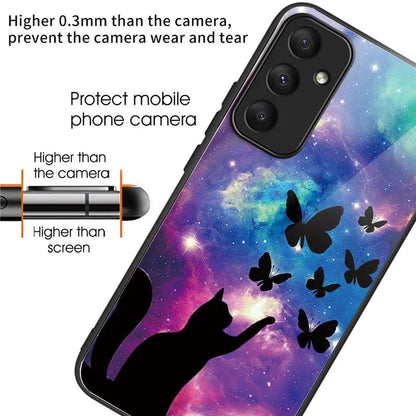 For Samsung Galaxy A05s 4G Case Tempered Glass Back + TPU Frame Pattern Printing Phone Cover