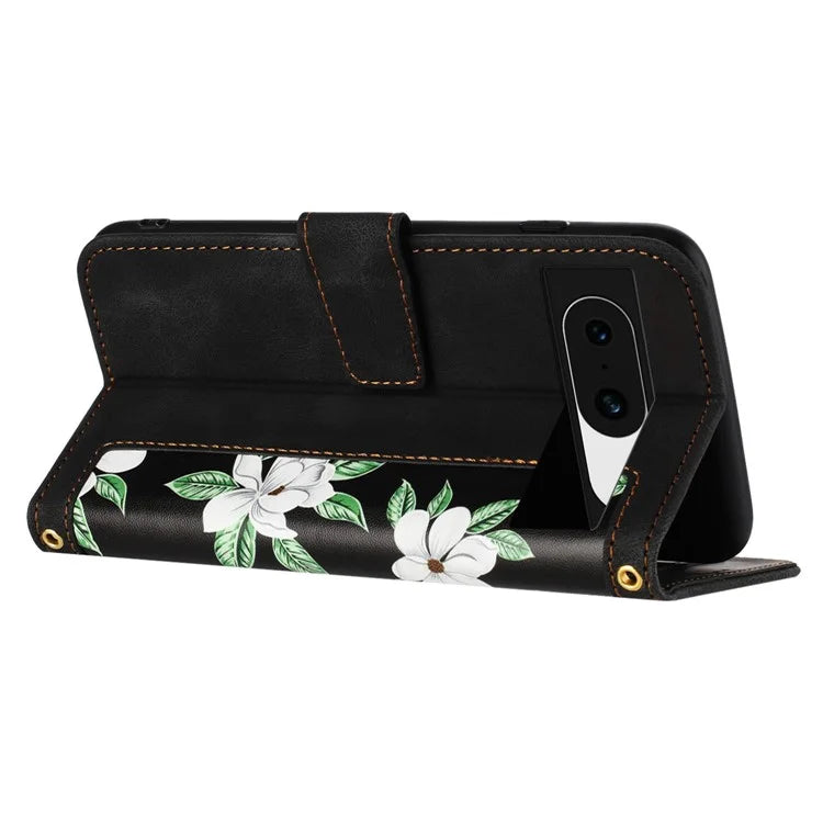 For Google Pixel 8a Phone Case Flower Pattern Stand Cover