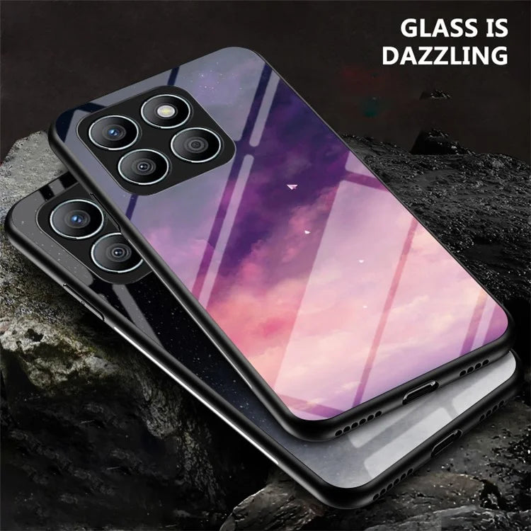 For Honor X8b 4G Tempered Glass Case PC+TPU Cover Starry Sky Pattern