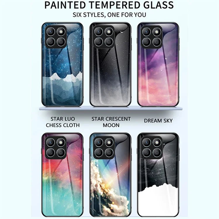 For Honor X8b 4G Tempered Glass Case PC+TPU Cover Starry Sky Pattern