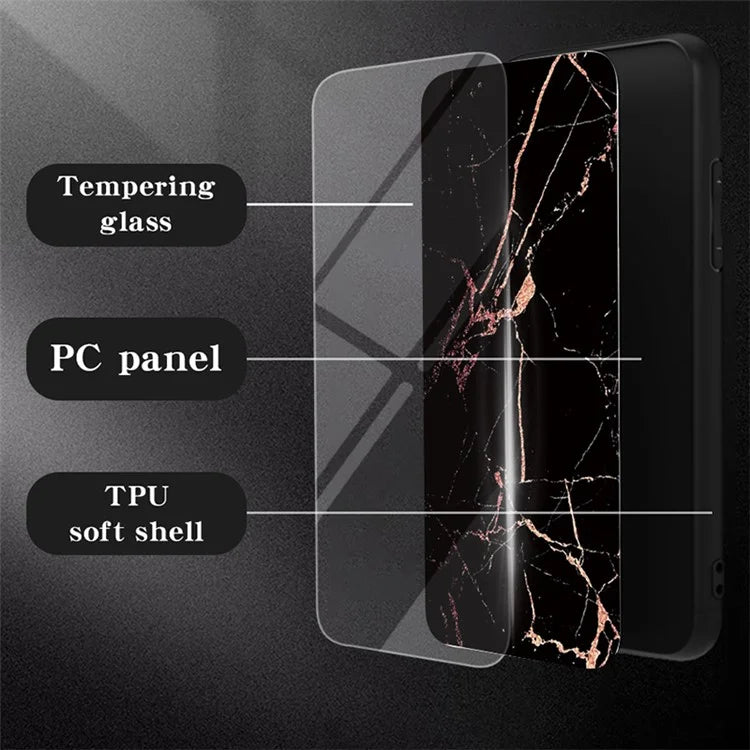 For Honor X8b 4G Tempered Glass+PC+TPU Phone Case Marble Pattern