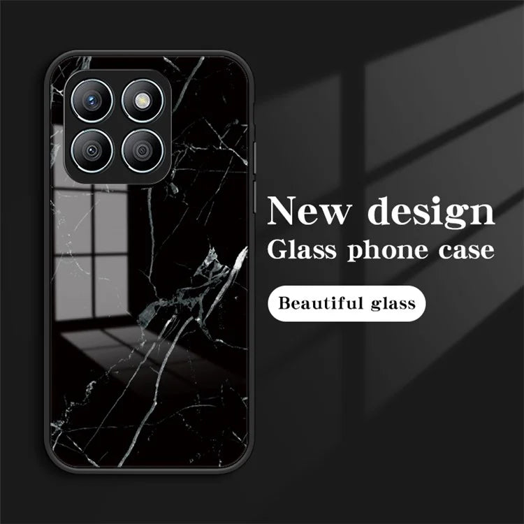 For Honor X8b 4G Tempered Glass+PC+TPU Phone Case Marble Pattern