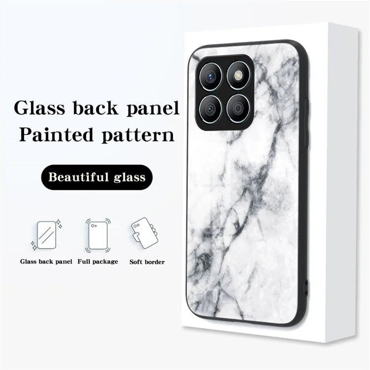 For Honor X8b 4G Tempered Glass+PC+TPU Phone Case Marble Pattern
