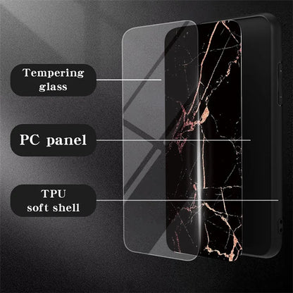 For Honor X8b 4G Tempered Glass+PC+TPU Phone Case Marble Pattern