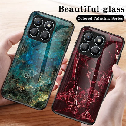 For Honor X8b 4G Tempered Glass+PC+TPU Phone Case Marble Pattern