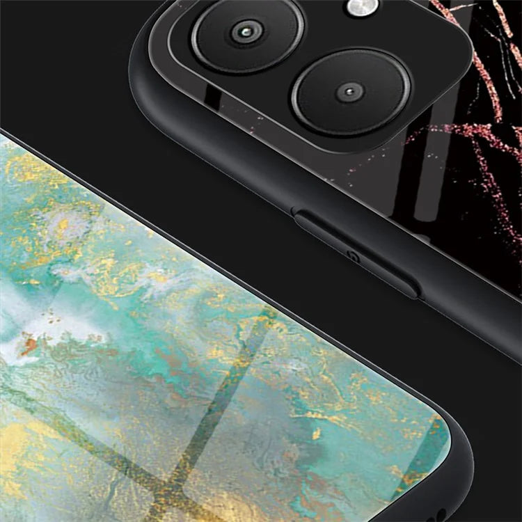For Xiaomi Redmi 13C 5G Marble Pattern Case Tempered Glass+PC+TPU Cover