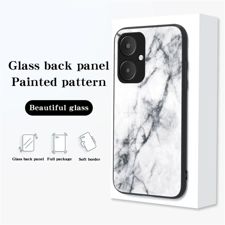 For Xiaomi Redmi 13C 5G Marble Pattern Case Tempered Glass+PC+TPU Cover