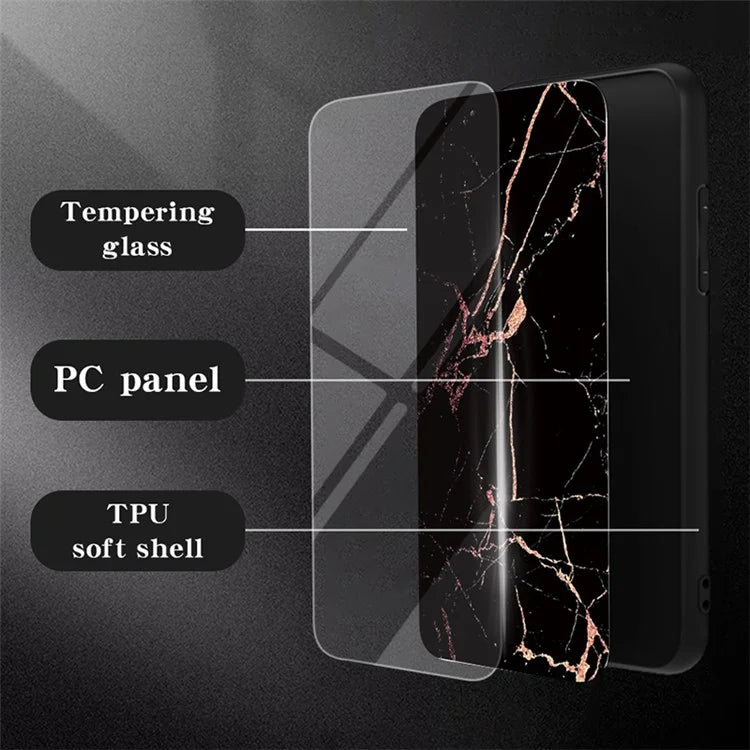 For Xiaomi Redmi 13C 5G Marble Pattern Case Tempered Glass+PC+TPU Cover