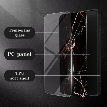 For Xiaomi Redmi 13C 5G Marble Pattern Case Tempered Glass+PC+TPU Cover