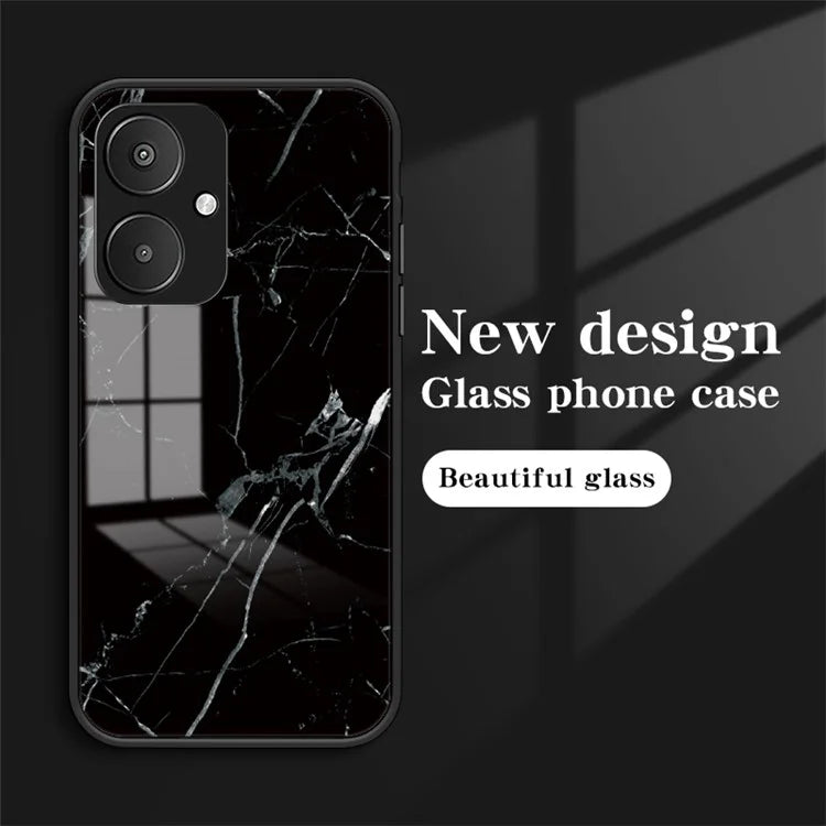 For Xiaomi Redmi 13C 5G Marble Pattern Case Tempered Glass+PC+TPU Cover