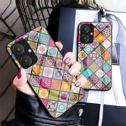 For Xiaomi Redmi 13C 5G Tempered Glass Case Flower Pattern Kickstand Cover