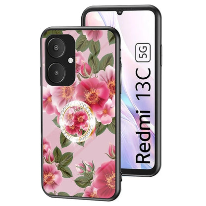 For Xiaomi Redmi 13C 5G Phone Case Tempered Glass+PC+TPU Kickstand Cover