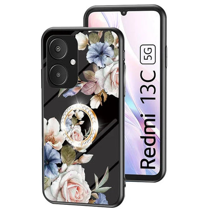 For Xiaomi Redmi 13C 5G Phone Case Tempered Glass+PC+TPU Kickstand Cover