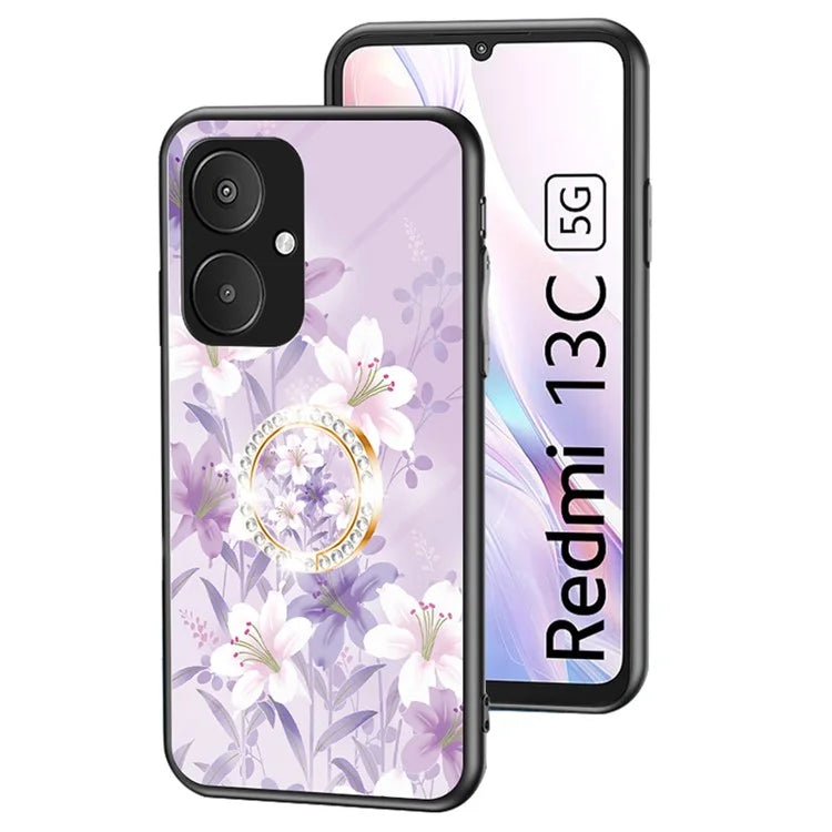 For Xiaomi Redmi 13C 5G Phone Case Tempered Glass+PC+TPU Kickstand Cover