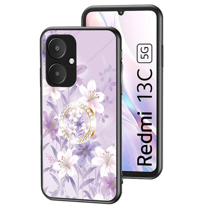 For Xiaomi Redmi 13C 5G Phone Case Tempered Glass+PC+TPU Kickstand Cover