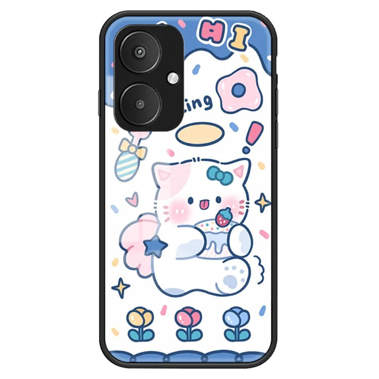 For Xiaomi Redmi 13C 5G Tempered Glass Case Cartoon Pattern Phone Cover