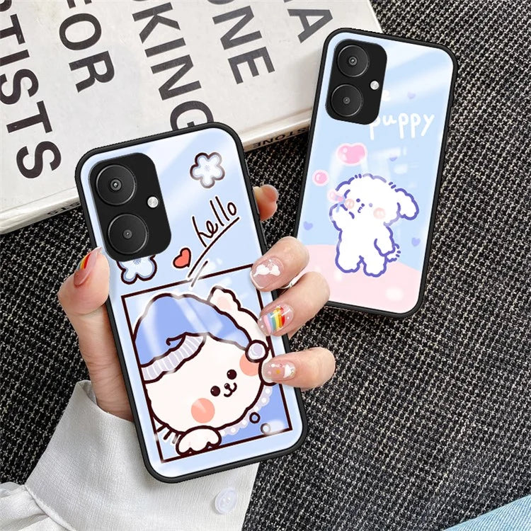 For Xiaomi Redmi 13C 5G Tempered Glass Case Cartoon Pattern Phone Cover