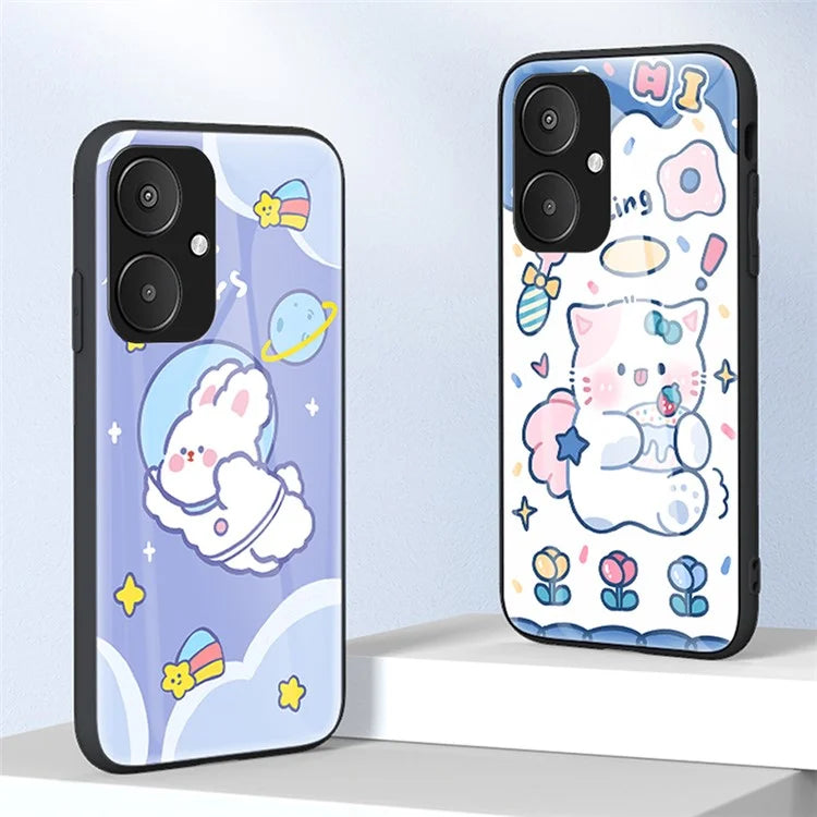 For Xiaomi Redmi 13C 5G Tempered Glass Case Cartoon Pattern Phone Cover