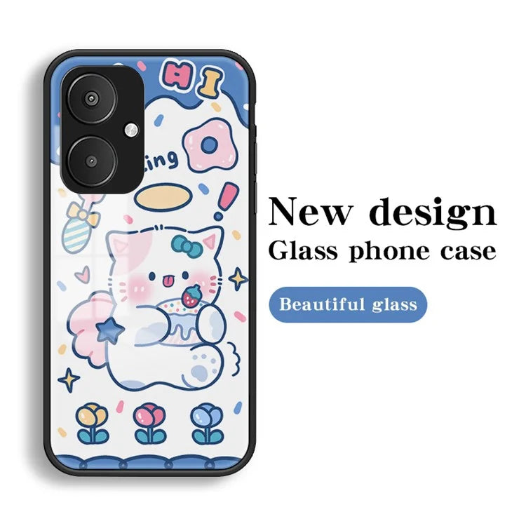 For Xiaomi Redmi 13C 5G Tempered Glass Case Cartoon Pattern Phone Cover