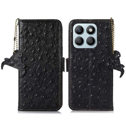 For Honor X8b 4G RFID Blocking Genuine Cow Leather Case Ostrich Texture